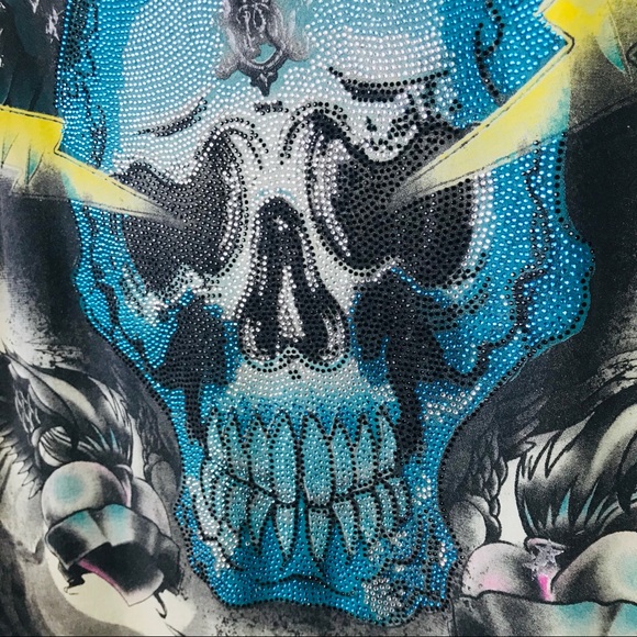 Remetee Affliction crystal skull graphic t shirt S - Picture 8 of 9